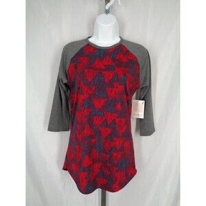 Lularoe Randy Red Blue Gray Raglan Sleeve T-Shirt Top Size XS New
